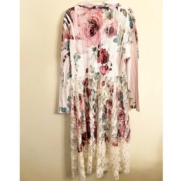 ORIGAMI SWEATER CARDIGAN DUSTER floral big rose lace boho western Size 2 XL - Picture 6 of 9